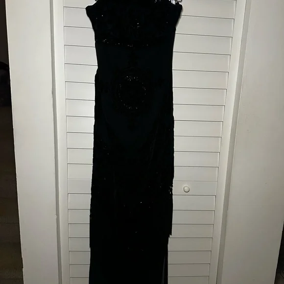 Vintage Sue Wong Dress Gown Size 10 Halter Prom Formal Beaded Fringe Silk Blend - Picture 11 of 16